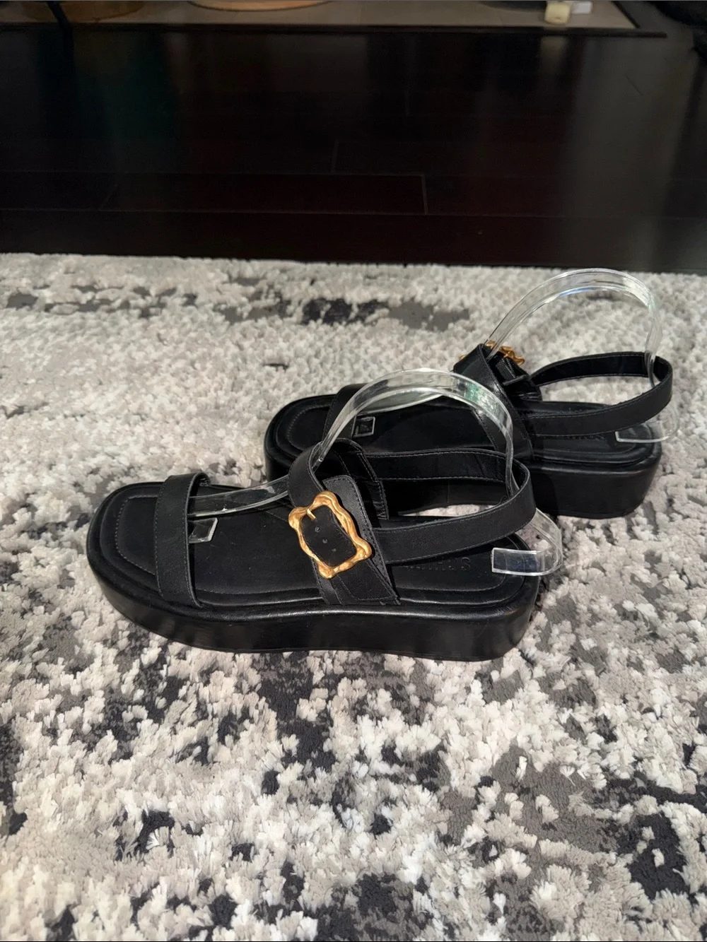 SCHUTZ Black Platform Buckle Strap Sandals